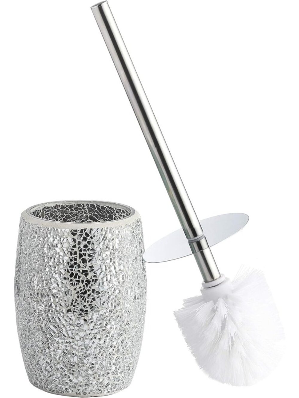 Modern Toilet Brush Set - Silver Glass Mosaic Bathroom Accessory with Sturdy